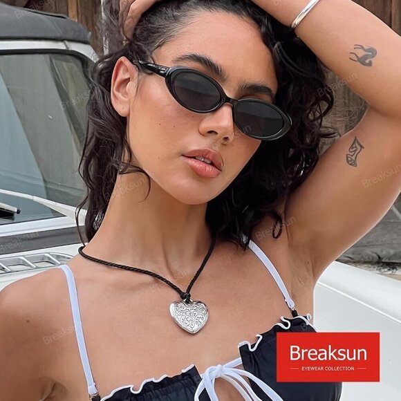 ?Breaksun Sunglasses Women Black Retro Oval Fashion Vintage Shades Eyewear